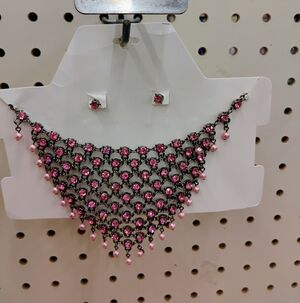 Pink Bib Necklace And Earring Set